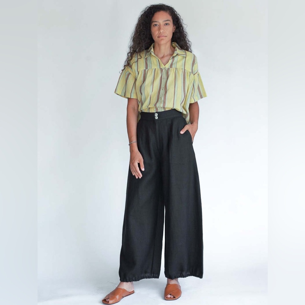 New Selva Negra Rita Barrel Pant 100% Linen Size 14 Black - Picture 14 of 16
